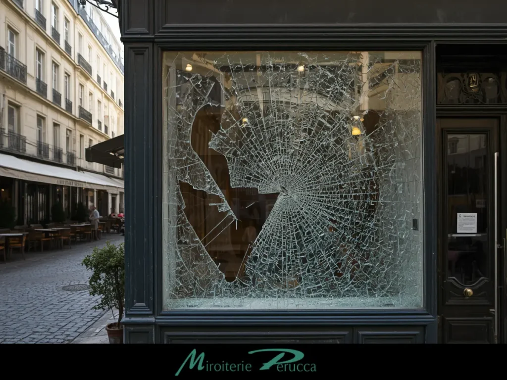 vitrine de magasin cassée à paris - remplacement et création de vitrine à paris - miroiterie perucca